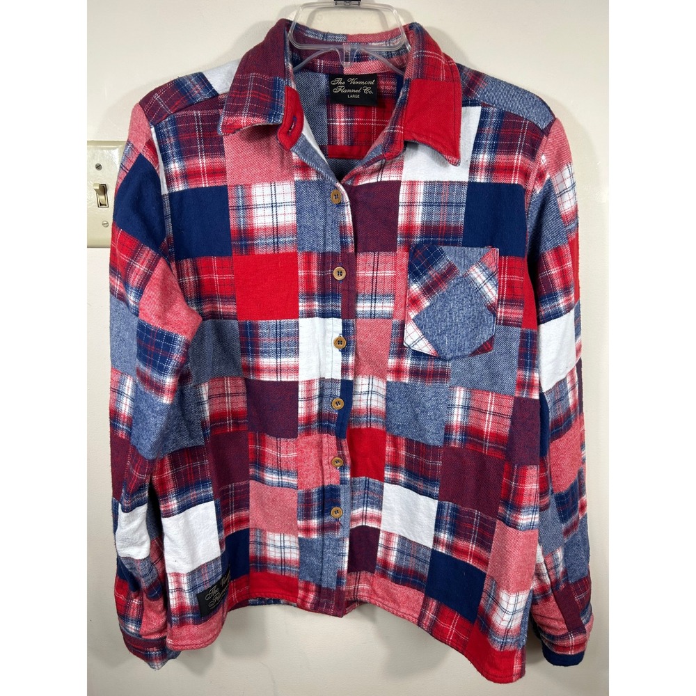 The Vermont Flannel Co Patchwork Plaid Button Up Shirt Womens L Red Lumber‎ Jane